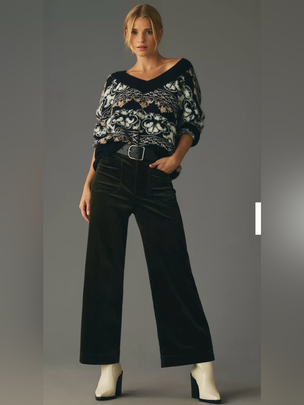 Maeve Olive Wide-Leg Corduroy Pants